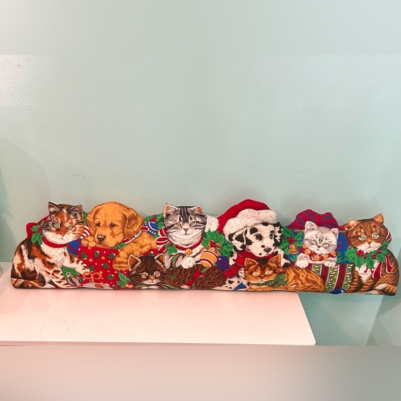 VTG Christmas Cranston Cat Dog Door Draft Stopper Bench Pillow Handmade Bows - Picture 1 of 6